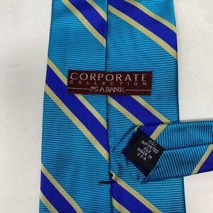 Vtg Jos A Bank Tie Mens 100% Silk Necktie Made in USA Teal Blue Diagonal Stripe